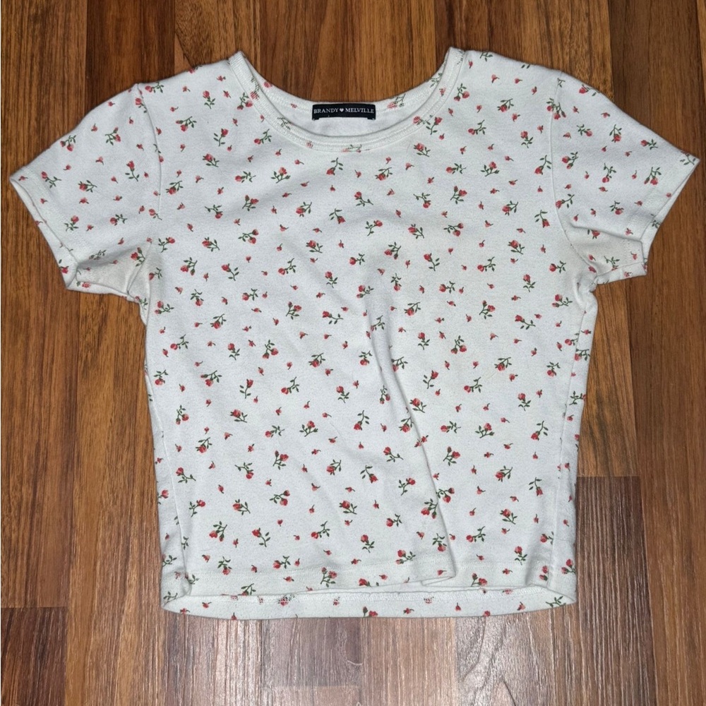 Brandy Melville Cream Floral Crop Top